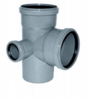 КП0094 Крестовина левая двухплоскостная Политэк 110-110-50-90° внутренняя канализация серая